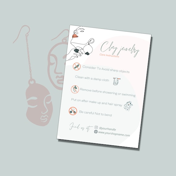 Polymer Clay Earring Care Card Template Boho Jewelry Care Etsy