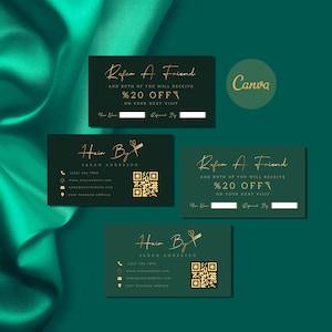 REFERRAL Card Template, Emerald Green Loyalty Cards, Custom Refer A Friend Card Hair Salon, Editable Refer A Friend Flyer, Hair Loyalty Card