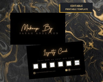 Luxury Business Loyalty Card Template, Beauty Salon, Hair, Spa Loyalty Card, Custom Gold Black Stamp Card For Skin Care, Lash Rewards Card