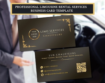 luxury black limo business card templates Canva, custom black gold business card for driver, Chauffer, Limo Rental, car service, limousine