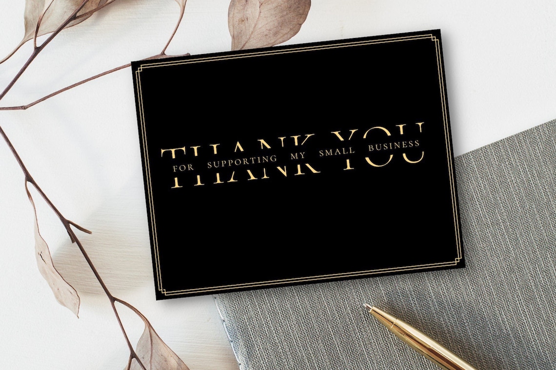Black & Gold Thank You Card Template for Small Business Etsy - Etsy Canada
