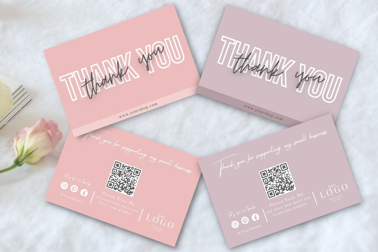 Qr Code Small Business Thank You Card Template, Instant Editable Thank