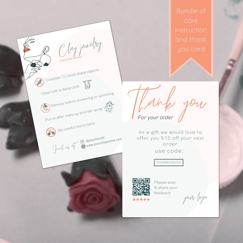 Polymer Clay Earring Care Card Template, Boho Jewelry Care Guide