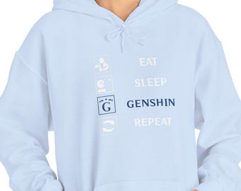 Sudadera con capucha inspirada en Eat Sleep Genshin Repeat, Genshin Impact, divertida, regalos