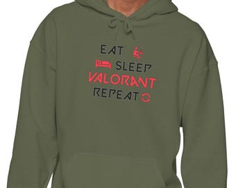 Sudadera con capucha "Come, duerme, Valorant Repeat", inspirada en videojuegos, divertida para gamers, regalos