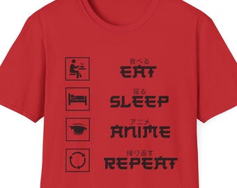 Camiseta de anime Eat Sleep Repeat / Camiseta de anime, camiseta divertida, regalos para él/ella