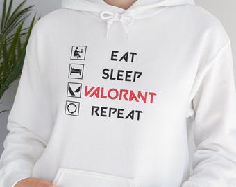 Sudadera con capucha "Come, duerme, Valorant Repeat", inspirada en el juego, divertida sudadera con capucha para videojuegos, regalos