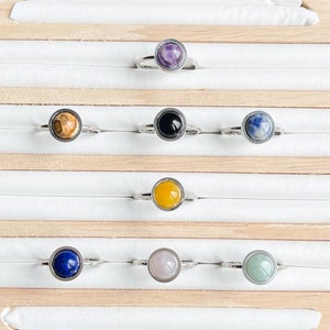 Adjustable gemstone ring, Stainless steel ring with stone | Jasper ring, Amethyst ring, Black agate ring, Lapislazzuli ring
