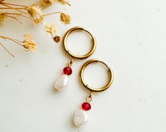Cirkeloorbellen met parel, damessteenoorbellen, rivierpareloorbellen, Boheemse kristallen oorbellen, gouden hangeroorbellen