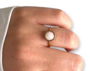 Rose Quartz Ring, Natural Stone Ring, Adjustable Women Ring, Stainless Steel Ring, Golden Ring