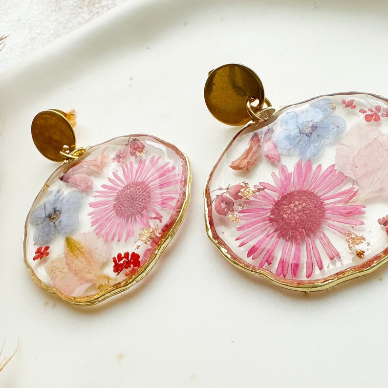 Dried flowers earrings, Resin hoop earrings, 30th birthday gift for her, Pressed flower earrings, Nature inspired jewelry image 6