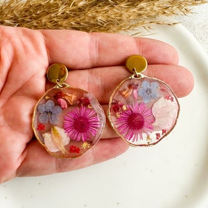 Dried flowers earrings, Resin hoop earrings, 30th birthday gift for her, Pressed flower earrings, Nature inspired jewelry image 4