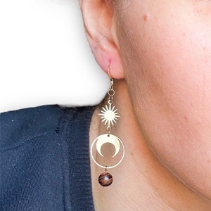 Orecchini E Collana Sole E Luna In Argento Antico - Set Gioielli Vintage Con Pietra Di Luna Per Donna - Foto 2