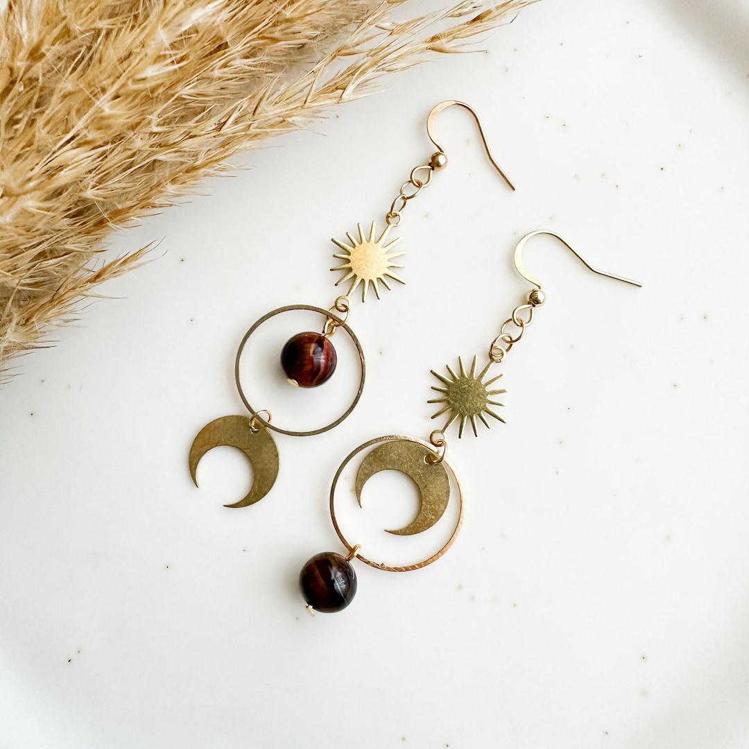 Orecchini Minimalisti In Acciaio Inossidabile Con Luna E Stella - Foto 4