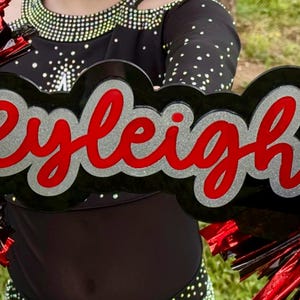 Ryleigh Script Personalized 3-D Cheer Stick With Matching Pom-poms | Glitter| Custom ...