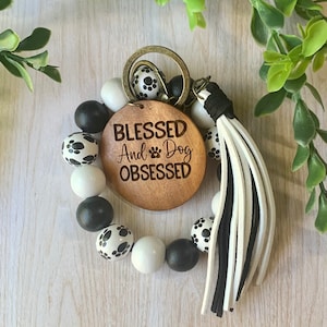 Beaded Keychain Bracelet/ wooden/ dog paw/ cat paw/