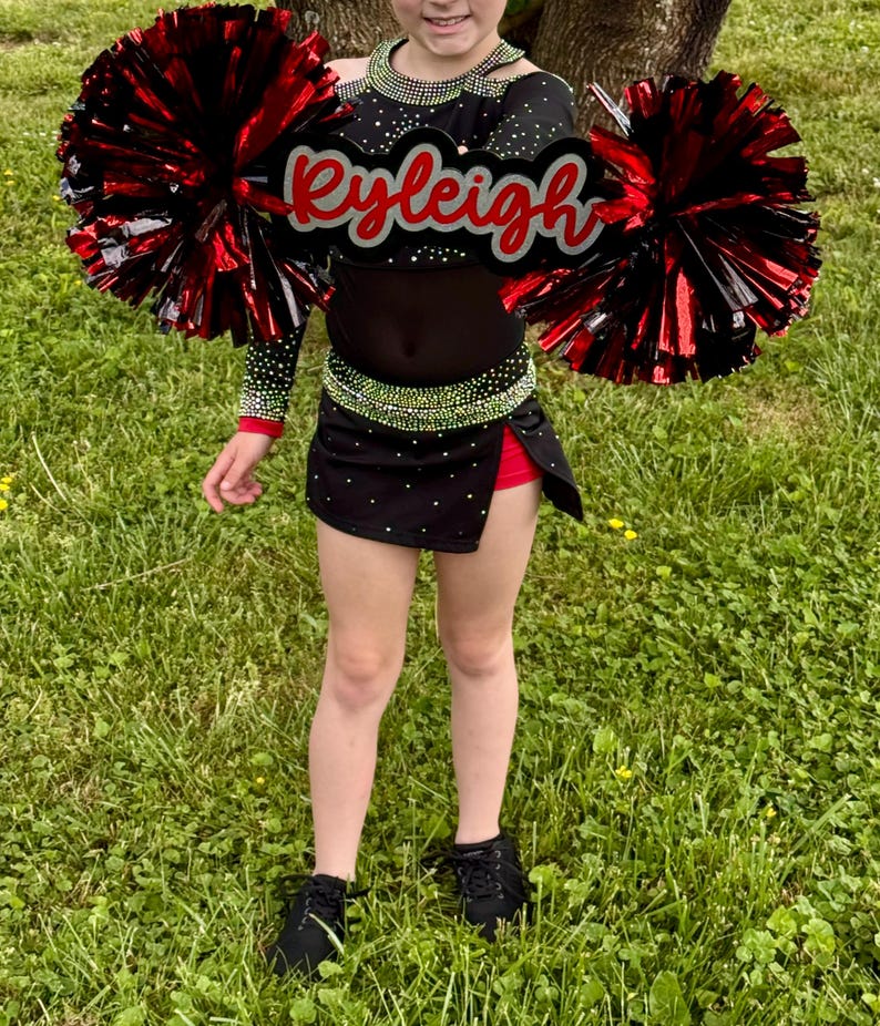 Ryleigh Script Personalized 3-D Cheer Stick With Matching Pom-poms | Glitter| Custom ...