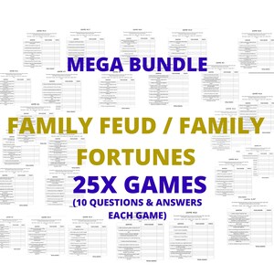 Set of 25X Games - Family Feud / Family Fortunes - 250 questions & answers - Pub Quiz - Quiz Game - Family Games