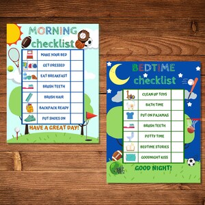 MORNING AND BEDTIME Checklist Sports Morning Routine Checklist Bedtime Routine Checklist Instant Download Printable Sport Kids Routine Chart