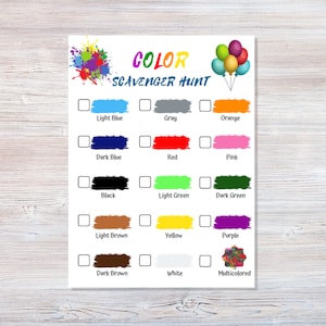 Color Scavenger Hunt - Printable - Colorful Scavenger Hunt - Outdoors Scavenger Hunt - Scavenger for kids - Games for kids