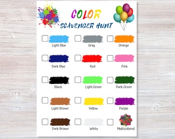 Color Scavenger Hunt - Printable - Colorful Scavenger Hunt - Outdoors Scavenger Hunt - Scavenger for kids - Games for kids
