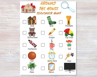 Around the House Scavenger Hunt - Printable - Indoor Scavenger Hunt  - Indoor Activities for kids - Games for kids Summer activities at home