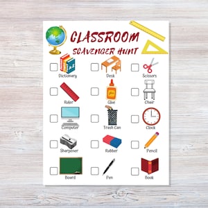 Classroom Scavenger Hunt - Printable - Back to School Scavenger Hunt School Games Indoor Scavenger Hunt - Scavenger for kids