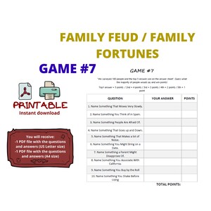 Game #7 Family Feud / Family Fortunes - Quiz Game - Pub Quiz - 10 questions - Family Game - Party Games - Birthday Games