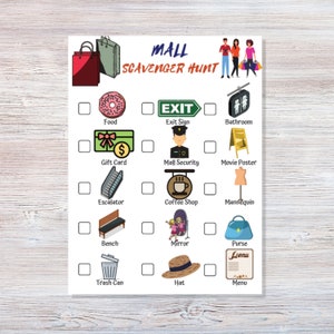 Mall Scavenger Hunt - Printable - Nature Scavenger Hunt Camping Hiking - Outdoor Scavenger Hunt - Scavenger for kids - Shopping Center