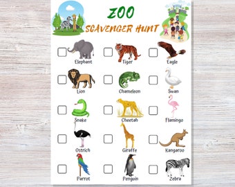 Zoo Scavenger Hunt - Printable - Wild Animals Scavenger Hunt - Outdoors Scavenger Hunt - Scavenger for kids - Games for kids