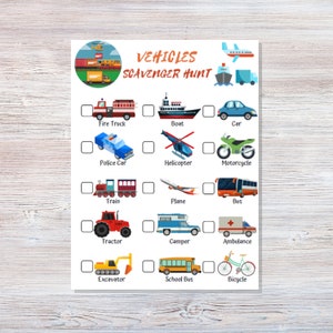 Vehicles Scavenger Hunt - Printable - Outdoor Scavenger Hunt Road Trip Games - City Scavenger Hunt - Road Trip Scavenger for kids