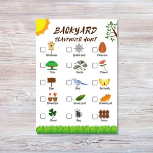 Backyard Scavenger Hunt - Printable - Nature Scavenger Hunt Camping Hiking - Outdoors Scavenger Hunt - Scavenger for kids - Games for kids