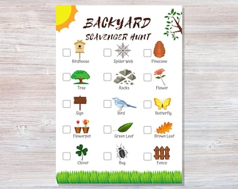 Backyard Scavenger Hunt - Printable - Nature Scavenger Hunt Camping Hiking - Outdoors Scavenger Hunt - Scavenger for kids - Games for kids