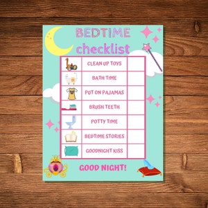 Girls Bedtime Checklist Princess Chore Chart Kid Bedtime Routine Printable Instant Download To Do List  Princess Girl Charts for Kids