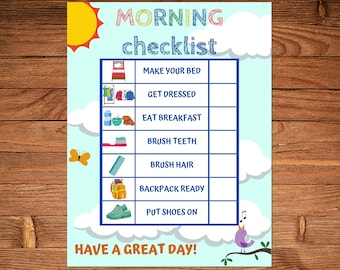Kids Morning Checklist Chore Chart Kid Morning Routine Printable Instant Download To Do List  Charts for Kids