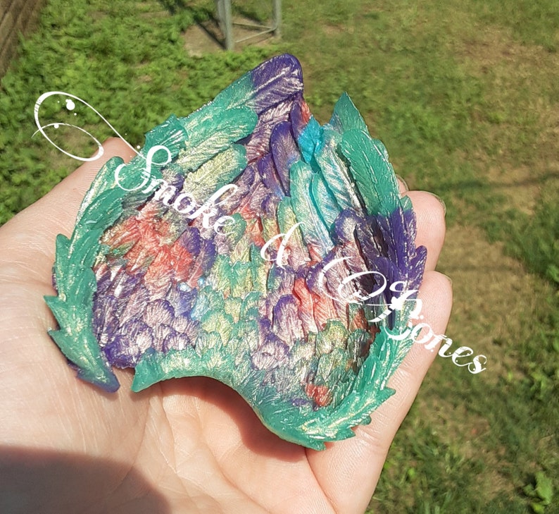 Multi colored tattered angel wings trinket dish