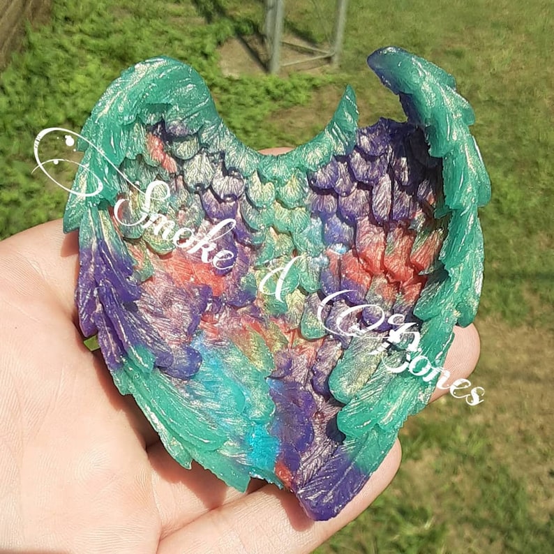 Multi colored tattered angel wings trinket dish