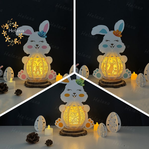 Pack 3 Bunny Lantern PDF, SVG, Studio Template - DIY Easter Paper Cut Template - Bunny Easter Egg Lantern for Easter Decorations