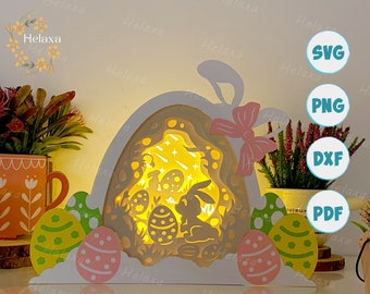 Bunny Easter 2 Eggs Box Lamp Decoration, Easter Paper Lantern SVG for Cricut Projects DIY, Easter shadow Box SVG