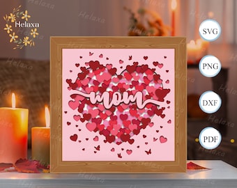 Mom Heart Shadow Box Files, Paper Cut Light Box Template Files, Shadow Box Paper Cut, 3D Papercut Light Box SVG File DIY