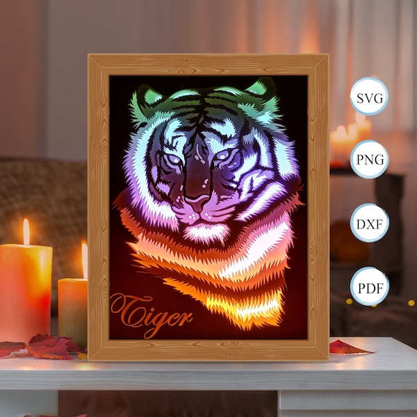 Tiger Shadow Box Files, Paper Cut Light Box Template Files, Shadow Box Paper Cut, 3D Papercut Light Box SVG File DIY Tiger Shadow Box Files, Paper Cut Light Box Template Files, Shadow Box Paper Cut, 3D Papercut Light Box SVG File DIY