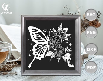 Half Butterfly And Flower Cricut SVG, Easter Kirigami, Paper Cut Template, SVG Files For Cricut, Cutting Cricut, Silhouette