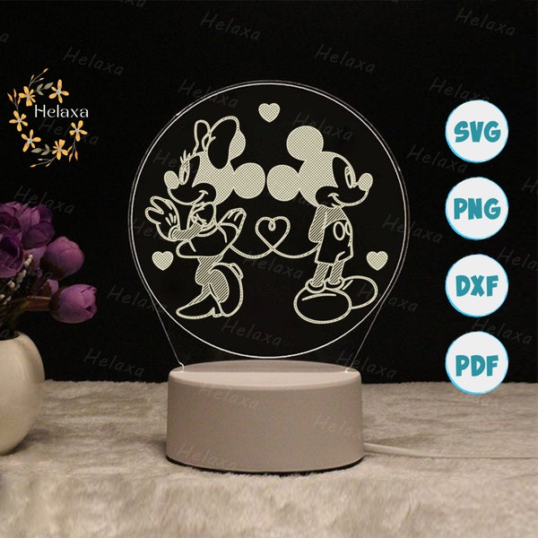 Mickey 3D Night Light LED Acrylic Digital File, Vector File, Mickey SVG file for Cricut Maker, Engraving with Cricut