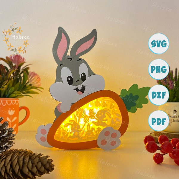 Bunny Easter Carrot Box Svg, Carrot Shadow Box SVG for Cricut Projects DIY, Easter shadow Box SVG, Rabbit Lantern Svg, 3D layered svg 1