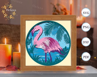 Flamingo 2 Schattenbox-Dateien, Papierschnitt Lichtbox Vorlagendateien, Schattenbox Papierschnitt, 3D Papierschnitt Licht Box SVG-Datei DIY