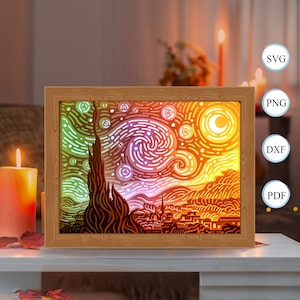 File di Shadow Box Notte Stellata, File di Modelli di Light Box Tagliati in Carta, Shadow Box Tagliati in Carta, File SVG Fai da Te per Light Box Tagliati in Carta 3D