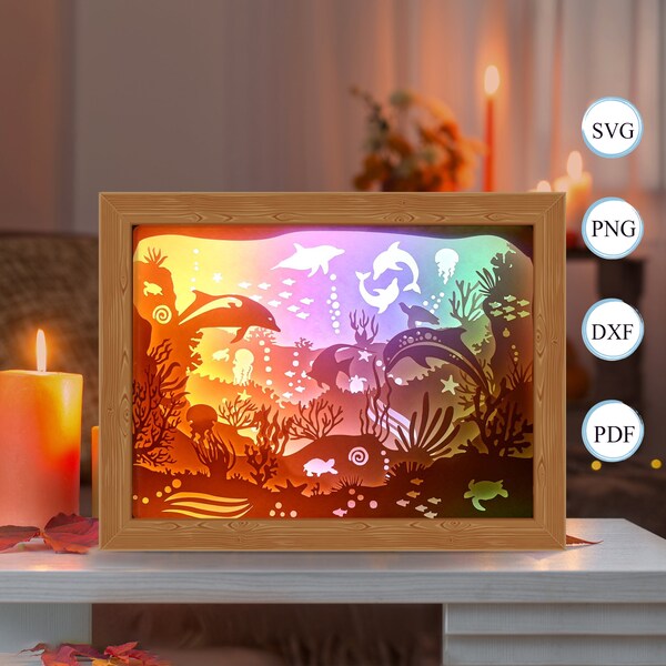 Seabed Shadow Box Files, Paper Cut Light Box Template Files, Shadow Box Paper Cut, 3D Papercut Light Box SVG File DIY