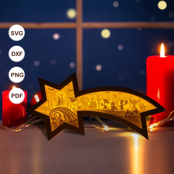 Nightmare Before Christmas Star Lamp Decoration, Christmas Star Lanterns Shadow Box SVG for Cricut Projects DIY, Shadow Box SVG 2