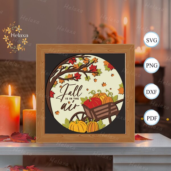 Fall Is In The Air Shadow Box Files, Paper Cut Light Box Template Files, Shadow Box Paper Cut, 3D Papercut Light Box SVG File DIY