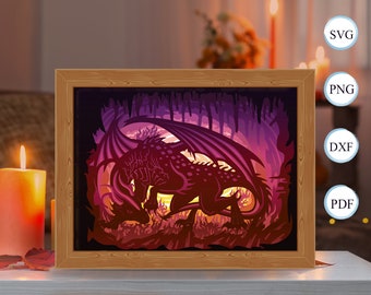 Drachen Schatten Box Dateien, Paper Cut Light Box Template Dateien, Shadow Box Paper Cut, 3D Papercut Light Box SVG Datei DIY 3